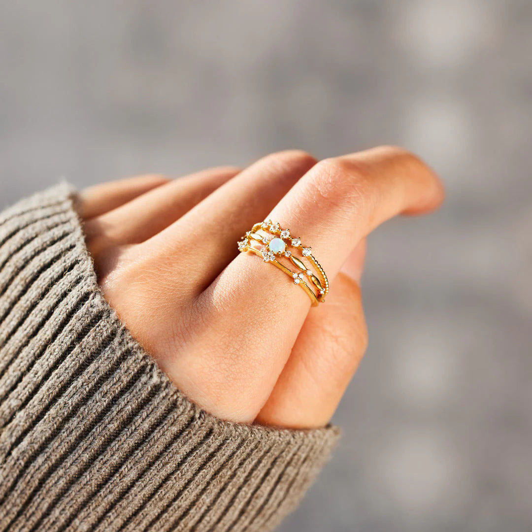 Opal Flower Rings Set