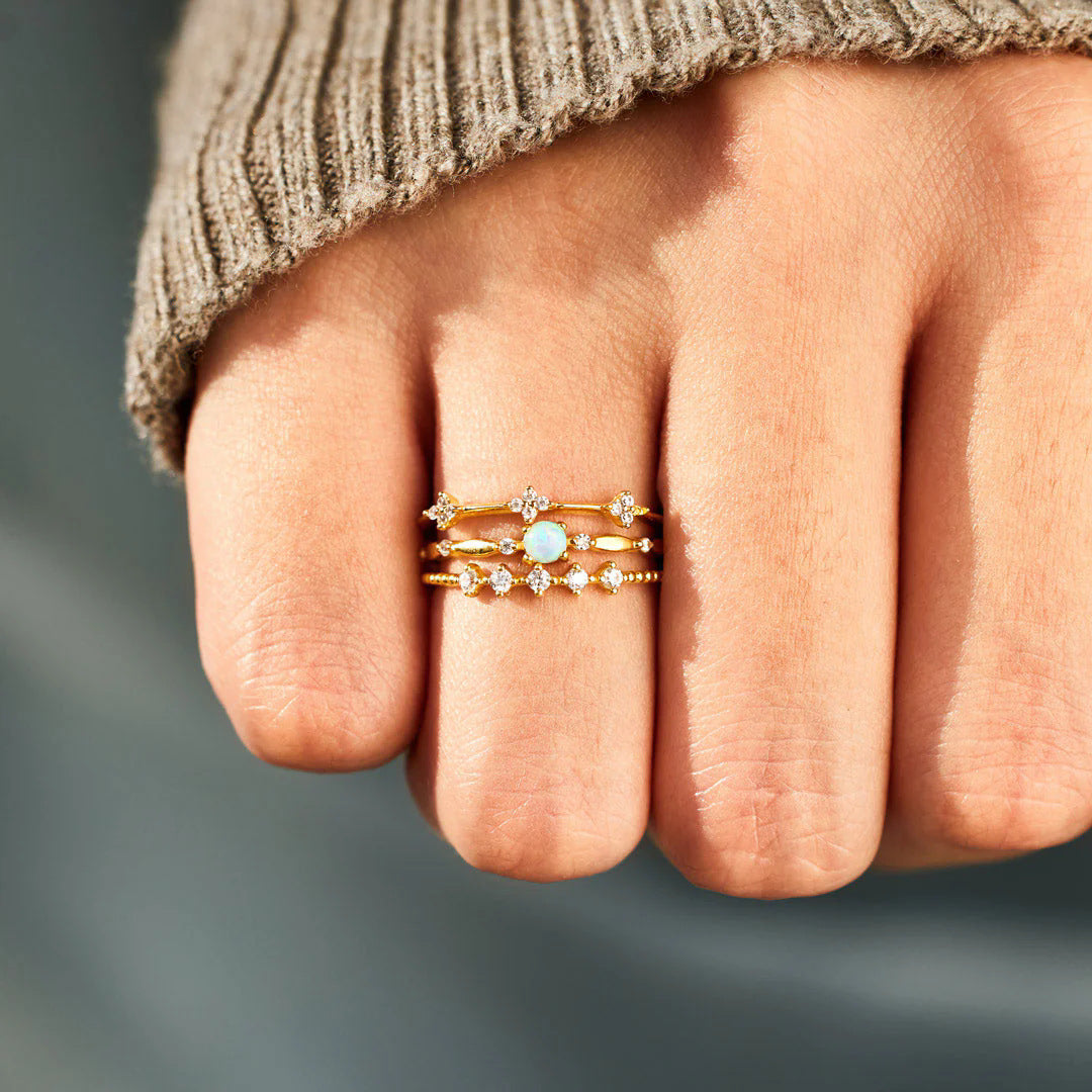 Opal Flower Rings Set