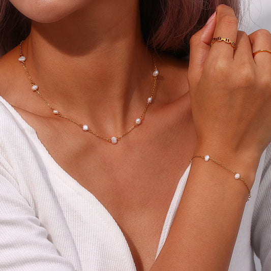 Pearl Chain Necklace & Bracelet